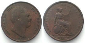 GREAT BRITAIN. Penny 1834 WILLIAM IV copper aVF