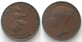 GREAT BRITAIN. Farthing 1839 VICTORIA copper VF+