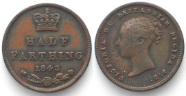 GREAT BRITAIN. 1/2 Farthing 1843 VICTORIA copper VF