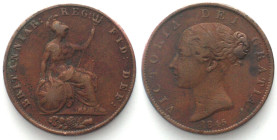 GREAT BRITAIN. Halfpenny 1845 VICTORIA copper, KEY DATE! VF