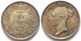 GREAT BRITAIN Sixpence 1851 VICTORIA silver UNC-!