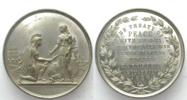 PEACE WITH RUSSIA 1856 TREATY OF PARIS AFTER CRIMEA WAR. White metal medal by Ottley, 50mm, Proof