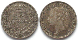 GREAT BRITAIN. 6 Pence 1875, die number 77, VICTORIA, silver aXF