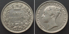 GREAT BRITAIN. Shilling 1876, die number 3, VICTORIA, silver, AU!