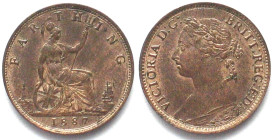 GREAT BRITAIN. Farthing 1887 VICTORIA bronze BU!