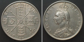 GREAT BRITAIN. Florin 1889, VICTORIA silver AU!