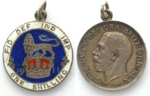 GREAT BRITAIN. Shilling 1911, GEORGE V, silver PENDANT, enamel