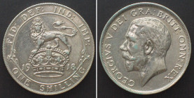 GREAT BRITAIN. Shilling 1918, GEORGE V, silver AU!