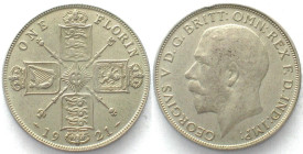 GREAT BRITAIN. Florin 1921, GEORGE V silver AU!