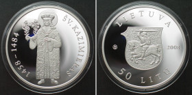 LITHUANIA. 50 Litu 2008, St. Casimir, silver, Proof