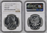 POLAND. 200 Zlotych 1982 CHI, POPE JOHN PAUL II, silver, NGC MS 65 DPL