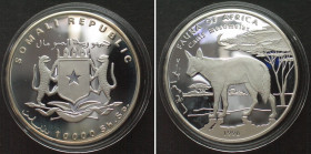 SOMALIA. 10000 Shillings 1998, Black-backed jackal AFRICAN WILDLIFE silver Proof