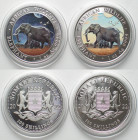 SOMALIA. Set 2 x 100 Shillings 2002, Elephant, DAY & NIGHT, silver, 1 oz, COLORED, RARE!