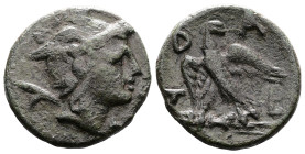 Kings of Macedon, Perseus, 179-168 BC. AE (18.9 mm, 4.9 g.). Pella or Amphipolis mint. Head of the hero Perseus right, wearing winged Phrygian helmet;...