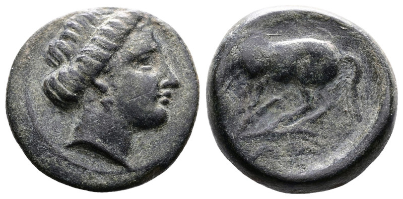 Thessaly, Larissa, circa 380-337 BC. AE (17.3 mm, 3.8 g.). Head of the nymph Lar...