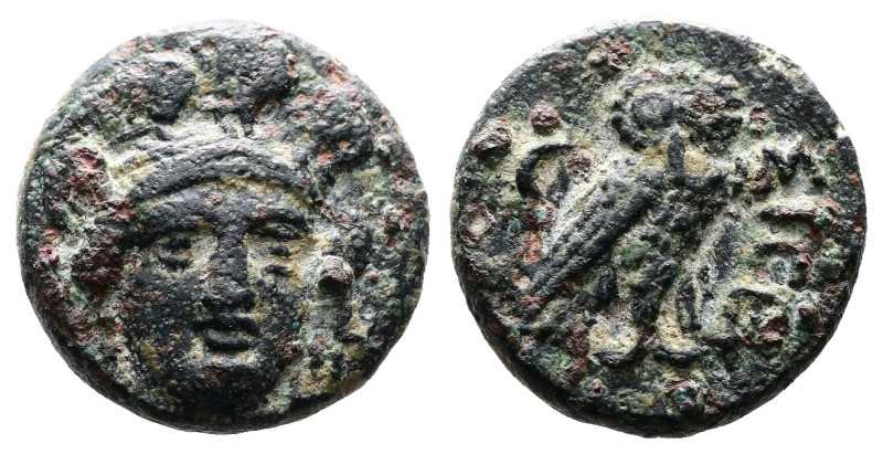 Troas, Sigeion, circa 350-300 BC. AE Chalkous (12 mm, 1.8 g.). Head of Athena fa...