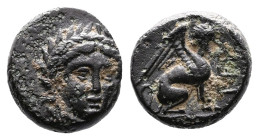 Troas, Gergis, circa 350-300 BC. AE (8.4 mm, 0.84 g.). Laureate head of the Sibyl Herophile facing, turned slightly to the right. Rev. ΓΕΡ Sphinx seat...