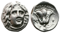 Islands off Caria, Rhodos, Rhodes, Circa 229-205 BC. AR Drachm (14.3 mm, 3,23 g.), …ΙΔΑΜΟΣ, magistrate. Head of Helios facing slightly to right. Rev. ...