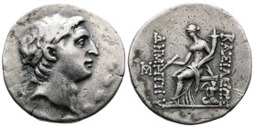 Seleukid Kingdom, Demetrios I Soter, 162-150 BC. AR Tetradrachm (31.3 mm - 16.4 g). Antioch mint. Diademed head right, within laurel wreath. Rev. BAΣI...