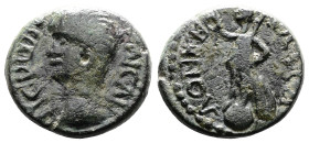 Macedon, Thessalonica, Nero, 54-68 AD. AE (15.9 mm, 3.92 g.) ΝΕΡΩΝ ΚΑΙΣΑΡ bare head of Nero to left. Rev. ΘΕΣΣΑΛΟΝΙΚΝ, Nike standing left on globe hol...
