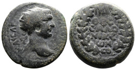 Macedon, Thessalonica, Trajam, 98-117 AD. AE (21.5 mm, 7.99 g.). ΚΑΙΣΑΡ ΤΡΑΙΑΝΟΣ radiate head of Trajan to right. Rev. ΘΕΣ/ΣΑΛΟ/ΝΙΚΕ/ΩΝ in three lines...