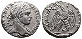 Seleucis and Pieria, Antioch, Caracalla, 198-217 AD. AR Tetradrachm (24.3 mm, 12.8 g.). Struck in 215-217 AD. AYT K M A ANTΩNЄINOC Laureate head of Ca...