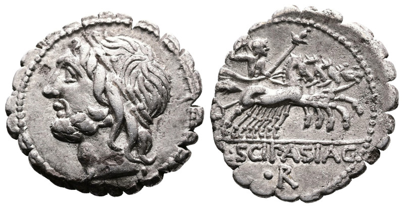 L. Cornelius Scipius Asiaticus, 106 BC. AR Denarius(19 mm, 3.7 g.) serratus Laur...