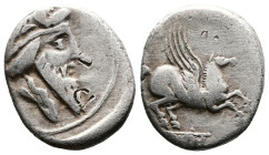 Q. Titius, 90 BC. AR Denarius (14.6 mm. 3.68 g). Rome. Bearded head of Mutinus Titinus right, wearing winged diadem, lock of hair falling down neck. R...