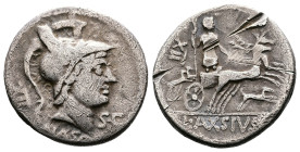 Lucius Axius L.f. Naso, 70 BC. AR Denarius (18.5 mm, 3.7 g.), Rome. XII - NASO - S•C Head of Mars to right, wearing crested helmet decorated with plum...
