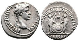 Augustus. 27 BC.- 14 AD. AR Denarius (20.6 mm, 3.75 g.). Lugdunum mint, struck 2 BC. - 4 AD. CAESAR AVGVSTVS DIVI F PATER PATRIAE, laureate head of Au...