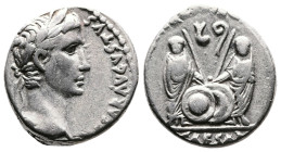 Augustus. 27 BC.- 14 AD. AR Denarius (16.4 mm, 3.7 g.). Lugdunum mint, struck 2 BC. - 4 AD. CAESAR AVGVSTVS DIVI F PATER PATRIAE, laureate head of Aug...