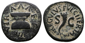 Augustus, 27 BC- 14 AD. AE Quadrans (18 mm, 2,76 g.), Pulcher, Taurus, and Regulus, moneyers, Rome, 8 BC. PVLCHER TAVRVS REGVLVS / S - C Cornucopiae. ...