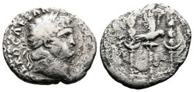Nero, AD 54-68. AR Denarius (17.9 mm. 3,01g) Rome, circa 64-65. IMP NERO CAESAR AVG P P Laureate head of Nero to right. Rev. Legionary eagle with wing...