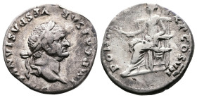 Vespasian, 69 - 79 AD. AR Denarius. (17.9 mm, 3,08 g.). Rome mint, struck 76 AD. IMP CAESAR VESPASIANVS AVG, laureate head of Vespasian right. Rev. PO...