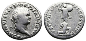 Titus, 79-81 AD. AR Denarius (17.8 mm, 3.01 g.). "Judaea Capta" commemorative, Rome, 79 AD. IMP TITVS CAES VESPASIAN AVG P M Laureate head of Titus to...