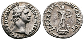 Domitian, 81-96 AD. AR Denarius. (18.9 mm. 3.3 g.). 95-96 AD. Rome. IMP CAES DOMIT AVG GERM PM TRP XV, laureate head of Domitian to right. Rev. IMP XX...