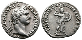 Domitian, 81 - 96 AD. AR Denarius. (18.6 mm, 3,46 g.). Rome, struck 87 AD. IMP CAES DOMIT AVG GERM PM TRP VII, laureate head of Domitian to right. Rev...
