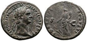 Domitian, 81-96 AD. AE As (29.1 mm,10.5 g.) Rome, 90-91 AD. IMP CAES DOMIT AVG GERM COS XV CENS PER P P, laureate head of Domitian to right. Rev: FORT...
