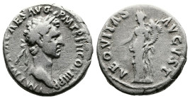 Nerva, 96-98 AD. AR Denarius (16.3 mm, 3,29 g.). Rome, 97 AD. IMP NERVA CAES AVG P M TR P II COS III P P Laureate head of Nerva to right. Rev. AEQVITA...