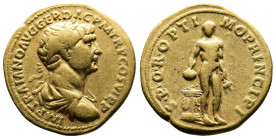 Trajan, 98-117 AD. Gold Aureus.(20.3 mm, 1.09 g.) Rome, 113-114 AD. IMP TRAIANO AVG GER DAC P M TR P COS VI P P, laureate, draped and cuirassed bust o...