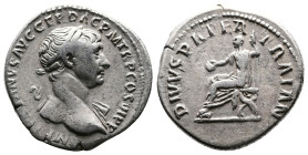 Trajan, 98-117 AD. AR Denarius (19.3 mm, 4.1 g.). Rome, 112-113 AD. IMP TRAIANVS AVG GER DAC P M TR P COS VI P P Laureate bust of Trajan to right, wit...