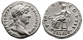 Hadrian, 117-138 AD. AR Denarius (17.8 mm, 3.4 g.). Rome, 120-121 AD. IMP CAESAR TRAIAN HADRIANVS AVG, laureate head of Hadrian to right. Rev. P M TR ...