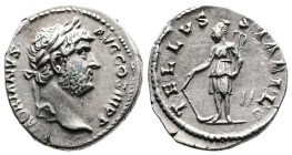 Hadrian, 117-138 AD. AR Denarius (17mm, 3.38 g.). Rome, 133-135 AD. HADRIANVS AVG COS III PP laureate head of Hadrian right. Rev. TELLVS STABIL, Tellu...