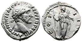 Antoninus Pius, 138-161 AD. AR Denarius (18.1 mm, 2.99 g.). Rome, 154-155 AD. ANTONINVS AVG PIVS P P TR P XVIII Laureate head of Antoninus Pius to rig...