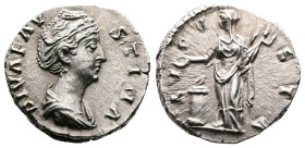 Diva Faustina I, died 141 AD. AR Denarius (16.5 mm, 3.24 g.). posthumous issue struck in Rome. DIVA FAVSTINA Draped bust of Faustina I Senior to right...