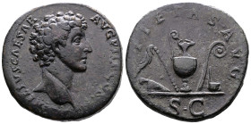 Marcus Aurelius, as Caesar, 139-161 AD. AE Sestertius (31.8 mm, 30.1 g.). Rome, 140-144 AD. AVRELIVS CAESAR AVG PII F COS Bare head of Marcus Aurelius...