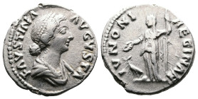Faustina II, 147 - 175 AD. AR Denarius. (17.8 mm, 3,39 g.). Rome mint, struck 165-176 AD. FAVSTINA AVGVSTA, diademed and draped bust of Faustina II to...