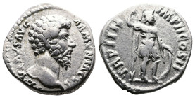 Lucius Verus, 161-169 AD. AR Denarius (17.3 mm, 2.9 g.). Rome, 163-164 AD. L VERVS AVG ARMENIACVS Laureate head of Lucius Verus to right. Rev. TR P II...