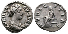 Lucilla, 164-182 AD. AR Denarius (17.1 mm, 2,84 g.). Rome, 165-167 AD. LVCILLA AVGVSTA Draped bust of Lucilla to right. Rev. PVDICITIA Pudicitia, veil...