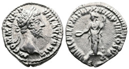 Commodus, 177-192 AD. AR Denarius (17.4 mm, 2.31 g.). Rome, 186-187 AD. M COMM ANT P FEL AVG BRIT, laureate head of Commodus to right. Rev. PVBLIC FEL...